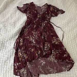 Astr Burgundy Floral High Low Dress